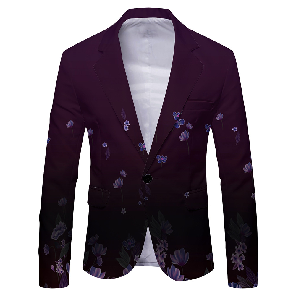 Mens Formal Look - เสื้อเบลเซอร์พิมพ์ลายแฟชั่นสำหรับผู้ชาย แขนยาว ยืดได้เล็กน้อย ให้ลุคสมาร์ทแคชชวลในฤดูใบไม้ผลิและฤดูใบไม้ร่วง