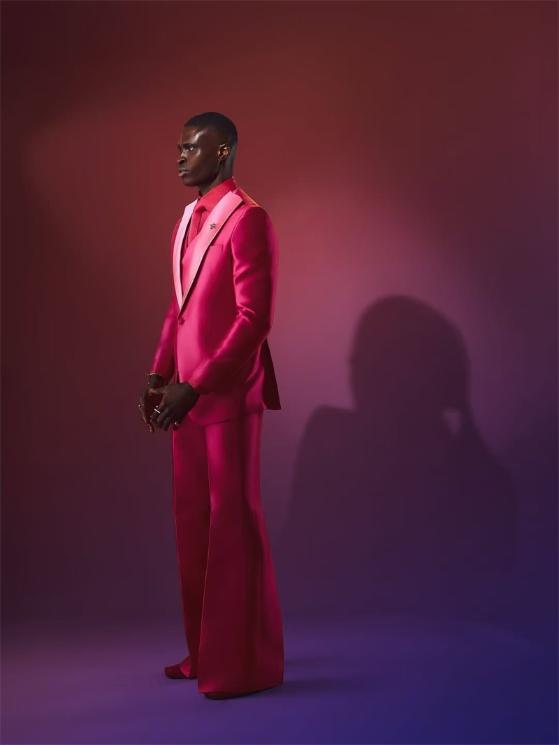 Men Formal Wear Pink - ชุดสูทผู้ชายสีชมพูแดง 2 ชิ้น เสื้อเบลเซอร์+กางเกงขายาว แฟชั่นฤดูใบไม้ร่วง สั่งตัดได้