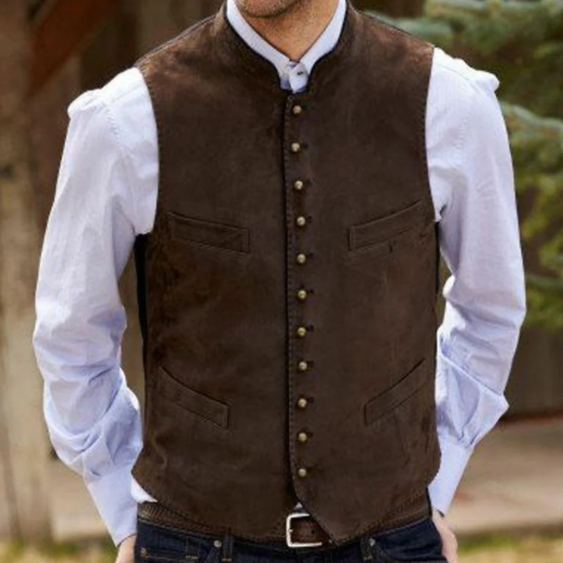 Men Formal Wear Outfits - เสื้อกั๊กผู้ชาย ผ้ากำมะหยี่สีกาแฟ กระดุมเดี่ยว สำหรับงานแต่งงาน งานวันเกิด งานธุรกิจ