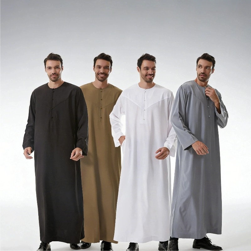 Arabic Formal Wear Men - เสื้อคลุมโทบแบบหลวมสบายๆ สำหรับผู้ชาย สไตล์อาหรับแบบดั้งเดิม แขนยาว สำหรับชาวมุสลิม ชุดกะฟตัน