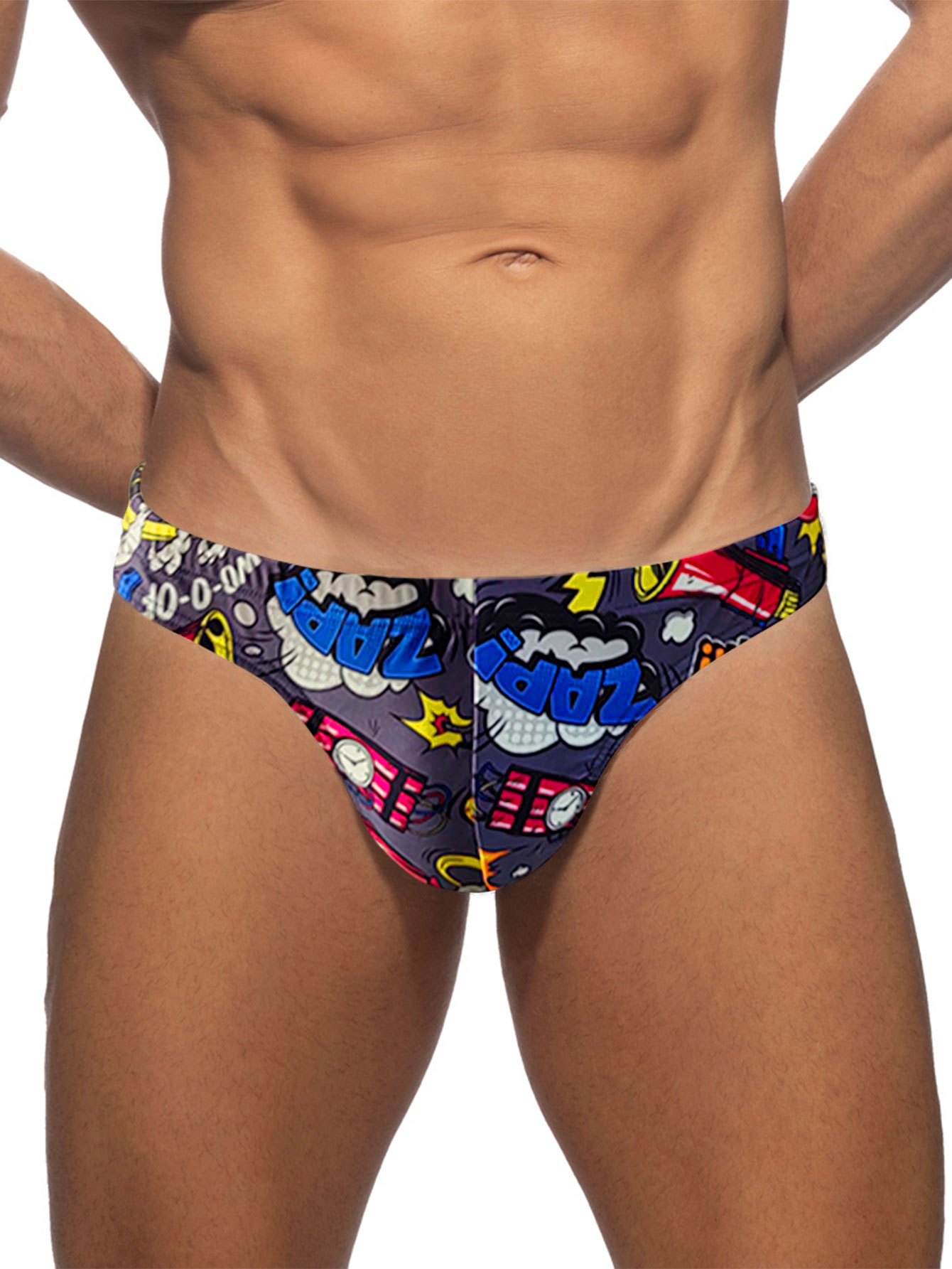 Men'S Formal Beach Wear - ผู้ชาย Pop Art การ์ตูนพิมพ์ Low-Rise เซ็กซี่บิกินี่ชุดว่ายน้ําชายหาดกางเกงว่ายน้ํา