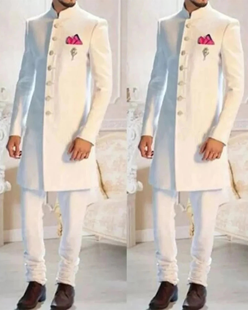 Men Formal Wear Indian - 2 PC แฟชั่นการออกแบบสีขาวผู้ชายชุดคอยาว Blazer เดี่ยวอินเดีย Tuxedo