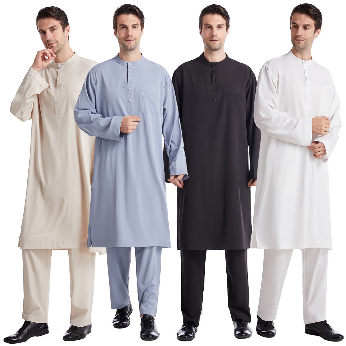 Arabic Formal Wear Men - ชายมุสลิม Jubba Thobe 2 ชิ้นชุดด้านบนกางเกง Mens