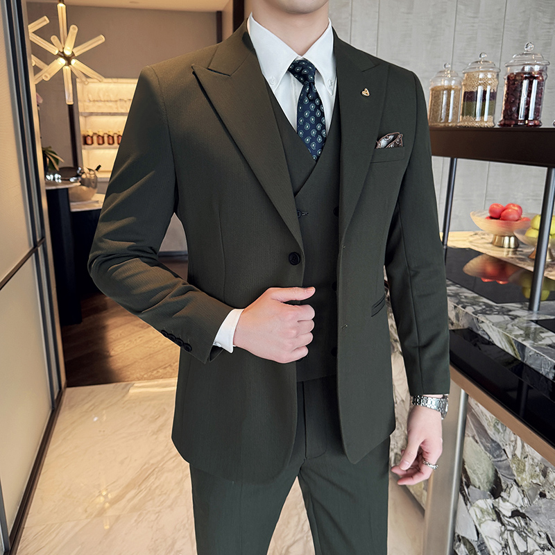 Korean Men Formal Wear - สลิมฟิตชุดสามชิ้นสไตล์เกาหลีสองปุ่มเจ้าบ่าวงานแต่งงานอย่างเป็นทางการชุดสูทธุรกิจเจ้าบ่าวหล่อผู้ชายที่ดีที่สุดชุดสูง-