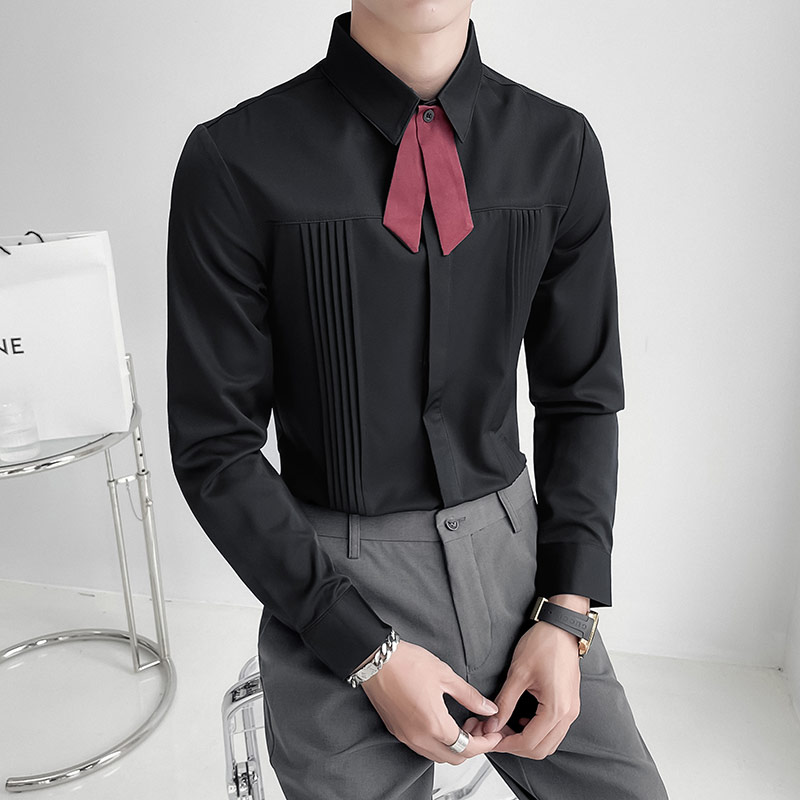 Korean Men Formal Wear - ผู้ชายหรูหรางานแต่งงานเสื้อเกาหลีแฟชั่นผู้ชาย Slim Fit ชายเสื้อแขนยาวเสื้อ Streetwear