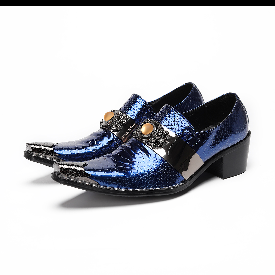 Men'S Luxury Formal Wear - หรูหราโลหะสีฟ้า Charm Pointed Toe อย่างเป็นทางการ Brogue