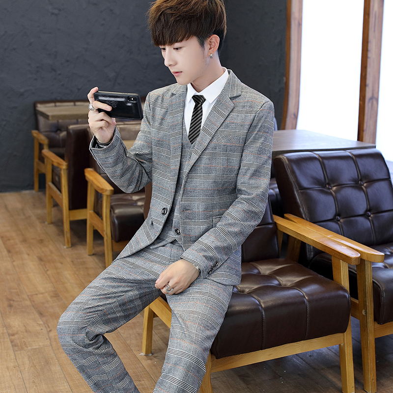 Korean Men Formal Wear - ชุดสูทผู้ชายทรงสลิมฟิต แบบสามชิ้น สไตล์เกาหลี สำหรับงานแต่งงาน ชุดเพื่อนเจ้าบ่าว ชุดลำลอง