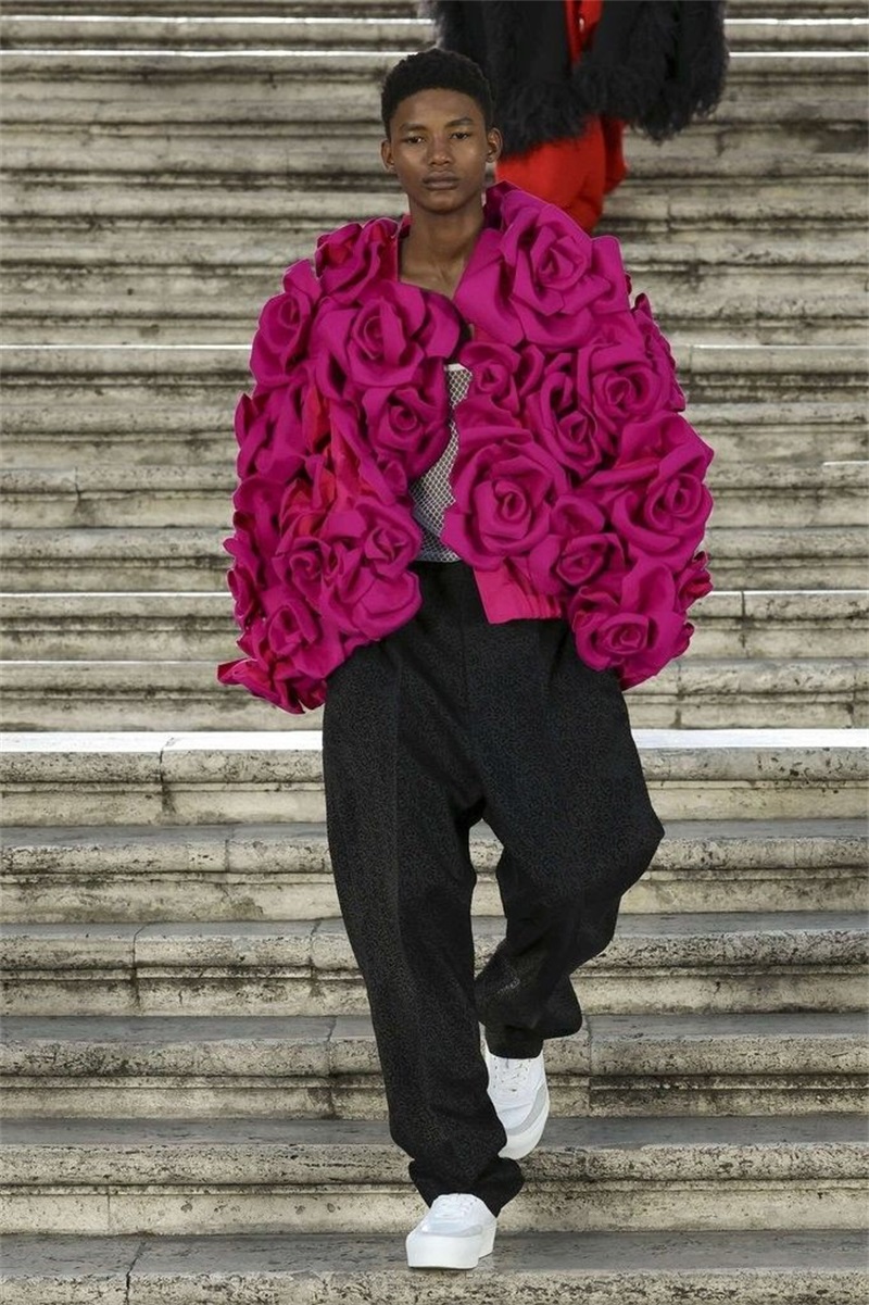 Men Formal Wear Pink - Rose สีชมพูผู้ชายชุดกางเกงชุด 2 ชิ้นเสื้อ + กางเกงสีดําสํานักงานอย่างเป็นทางการแจ็คเก็ต