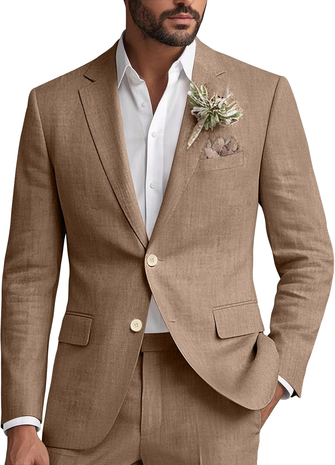 Men'S Formal Beach Wear - ชุดสูทผ้าลินินสำหรับผู้ชาย 2 ชิ้น ทรงคลาสสิก สำหรับงานแต่งงานริมชายหาด ชุดลำลอง