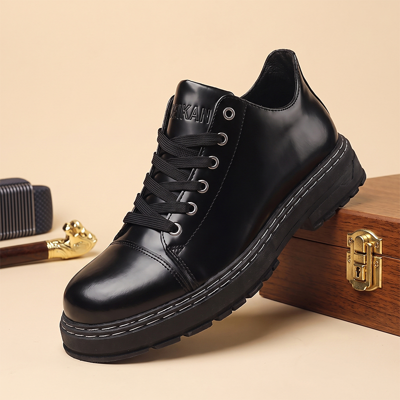 Formal Men Daily Wear Shoes - รองเท้าหนังผู้ชายสีดำแบบผูกเชือก พื้นหนา สไตล์ลำลองสำหรับธุรกิจและงานทางการ รองเท้าอ็อกซ์ฟอร์ดสำหรับผู้ชาย