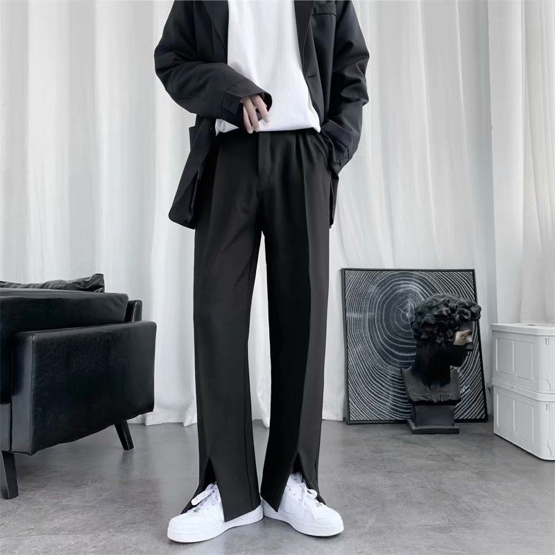 Korean Men Formal Wear - ฤดูใบไม้ผลิ/ฤดูร้อนสีดำ Celana Setelan ผู้ชายแฟชั่น Society Mens