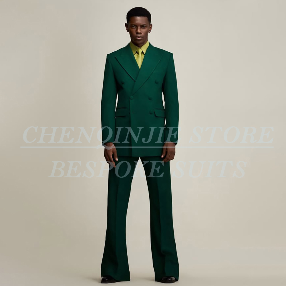 Men Formal Wear Outfits - ชุดสูทผู้ชายสีเขียวสุดหรูสำหรับงานแต่งงาน ชุดสูทแบบกระดุมสองแถว คุณภาพสูง 2 ชิ้น เสื้อแจ็คเก็ตและกางเกง