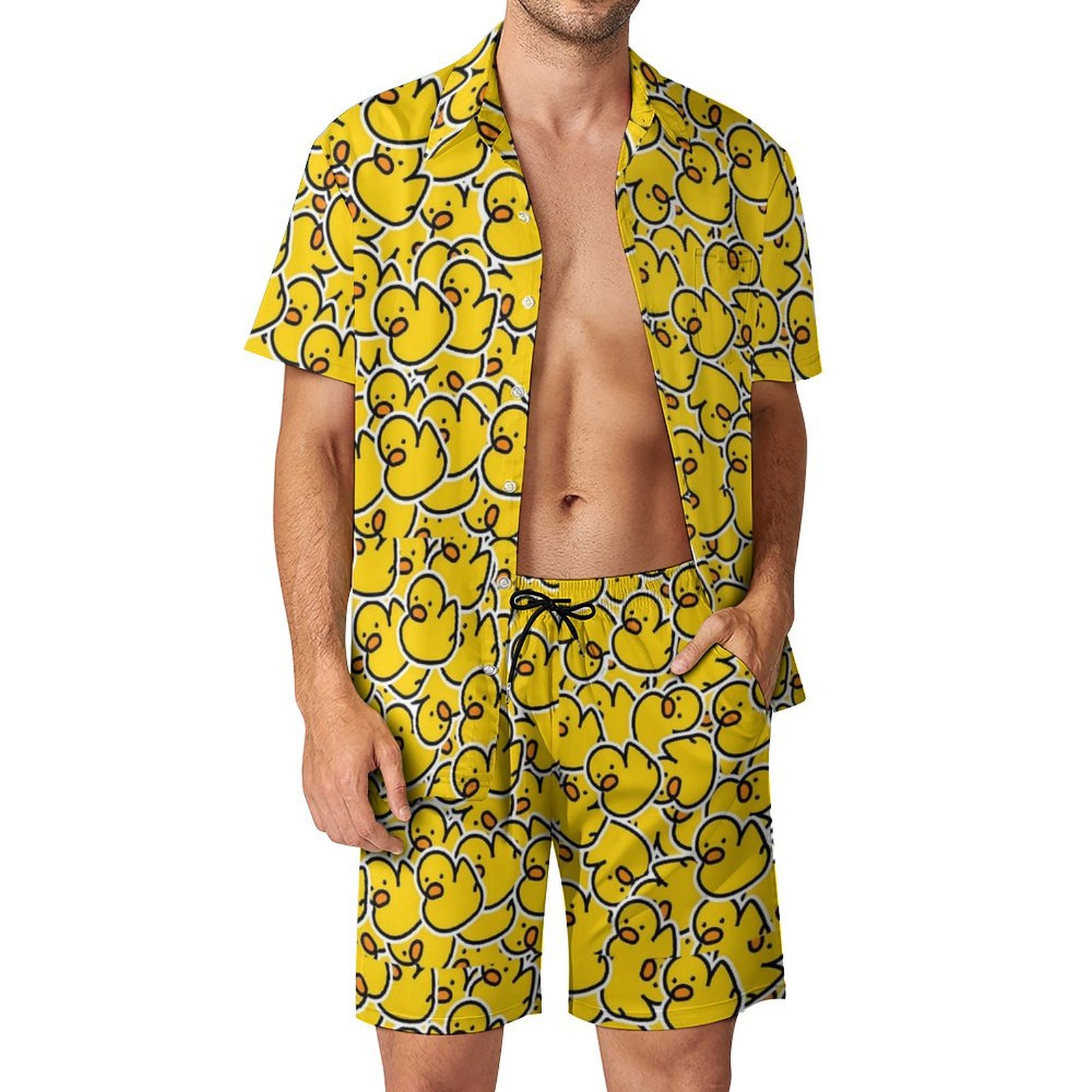 Men'S Formal Beach Wear - ฤดูร้อนเป็ดยางสีเหลือง 3D พิมพ์ชายเสื้อชุดเสื้อแขนสั้นขนาดใหญ่กางเกงขาสั้นชายหาด Streetwear ฮาวายชุดเสื้อผ้า