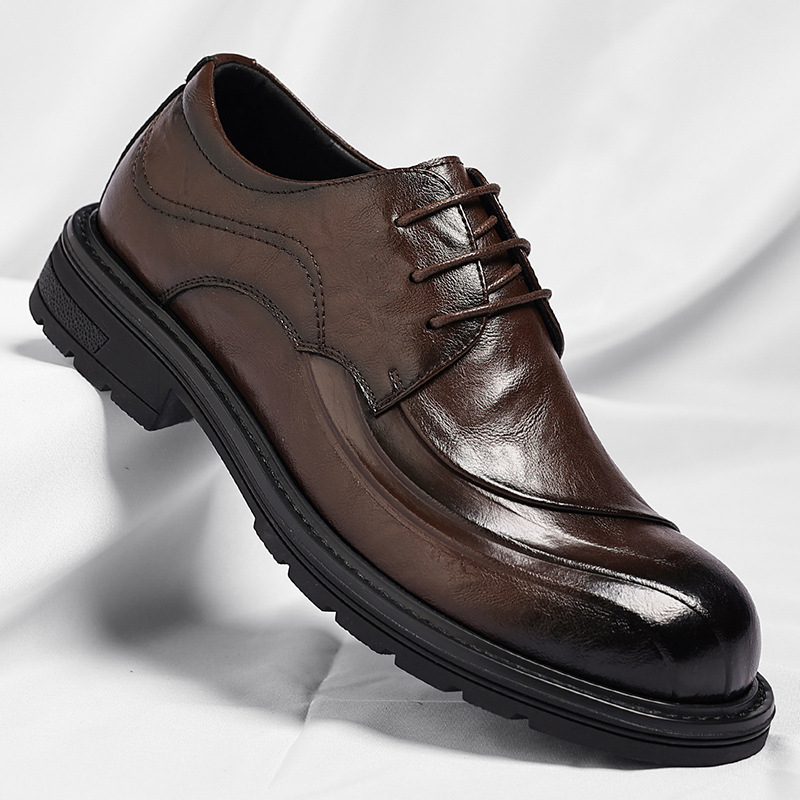 รองเท้าหนังแท้สีน้ำตาลขัดเงา แ - Formal Men Daily Wear Shoes บทวิจารณ์และราคา