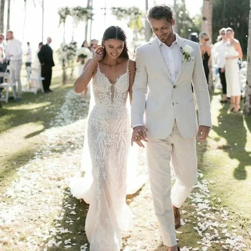 ผ้าลินินงานแต่งงาน Tuxedo สําห - Men'S Formal Beach Wear บทวิจารณ์และราคา