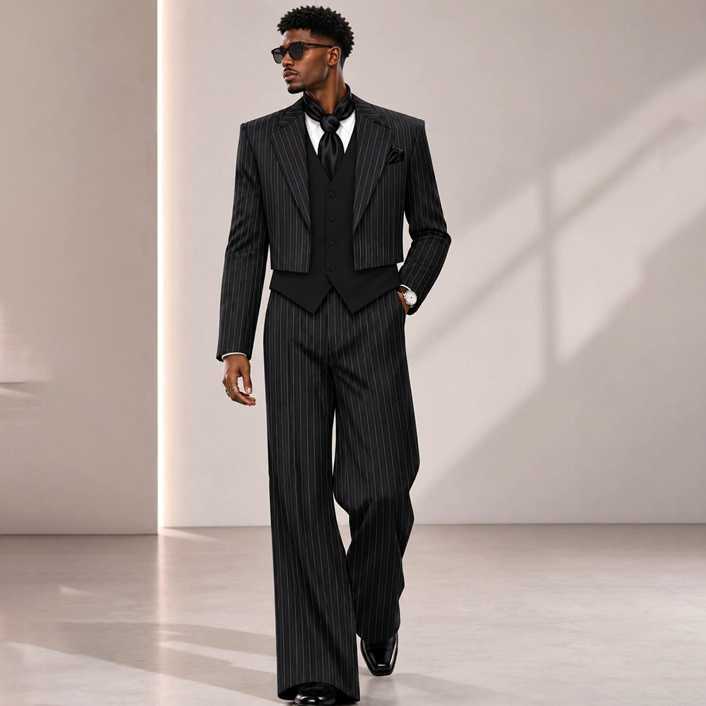 ชุดสูทผู้ชายลายทางสีดำสไตล์โมเ - Mens Formal Look บทวิจารณ์และราคา